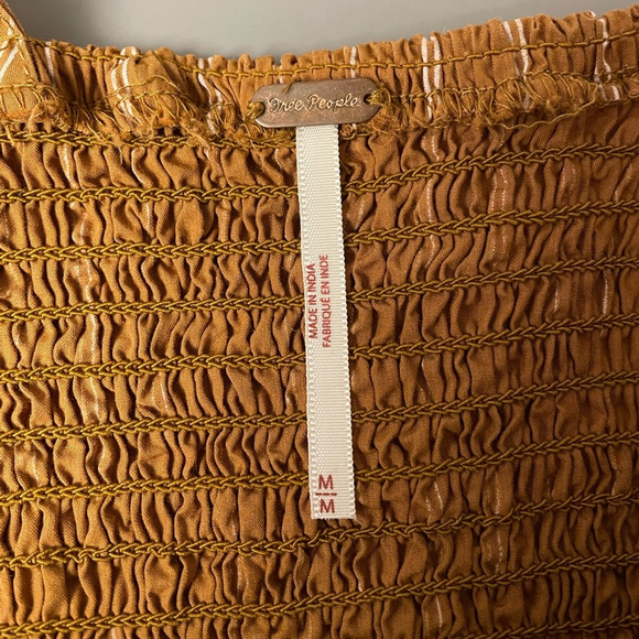 Free People Rose Garden Crop Top Medium Mustard Striped Smocked - Picture 5 of 7